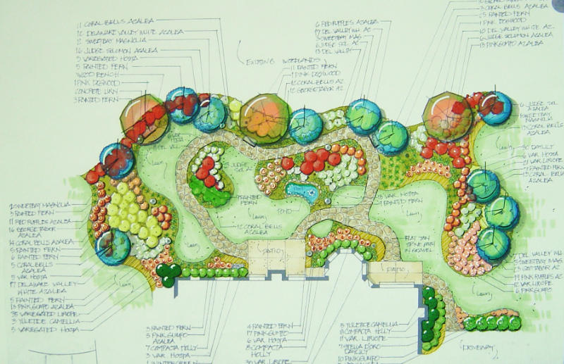 A custom landscape design drawn by hand.