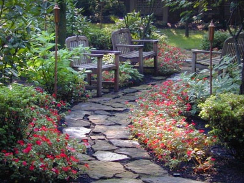 Natural stone pathway landscape design.